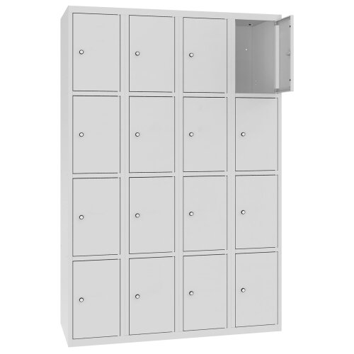 Stahl Schliessfachschrank Select 16 Fächer 300mm Abteilbreite Korpus Lichtgrau RAL 7035 Türen Lichtgrau RAL 7035