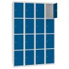 Stahl Schliessfachschrank Select 16 Fächer 300mm Abteilbreite Korpus Lichtgrau RAL 7035 Türen Enzianblau RAL 5010