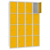 Stahl Schliessfachschrank Select 16 Fächer 300mm Abteilbreite Korpus Lichtgrau RAL 7035 Türen Verkehrsgelb RAL 1023