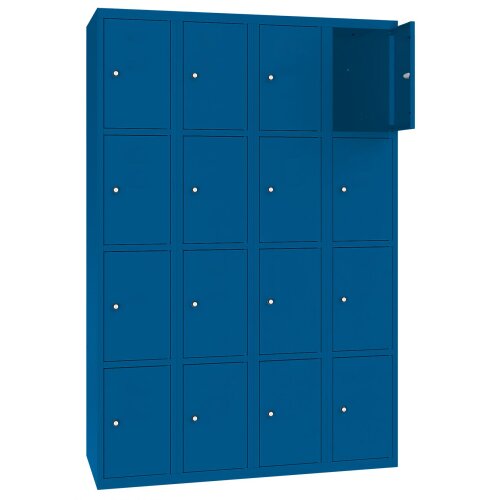 Stahl Schliessfachschrank Select 16 Fächer 300mm Abteilbreite Korpus Enzianblau RAL 5010 Türen Enzianblau RAL 5010