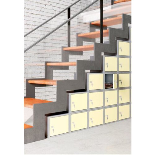 Stahl Schliessfachschrank Select 16 Fächer 300mm Abteilbreite Korpus Lichtblau RAL 5012 Türen Lichtgrau RAL 7035