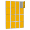 Stahl Schliessfachschrank Select 16 Fächer 300mm Abteilbreite Korpus Lichtgrau RAL 7035 Türen Verkehrsgelb RAL 1023
