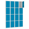 Stahl Schliessfachschrank Select 16 Fächer 300mm Abteilbreite Korpus Weiss RAL 9010 Türen Lichtblau RAL 5012