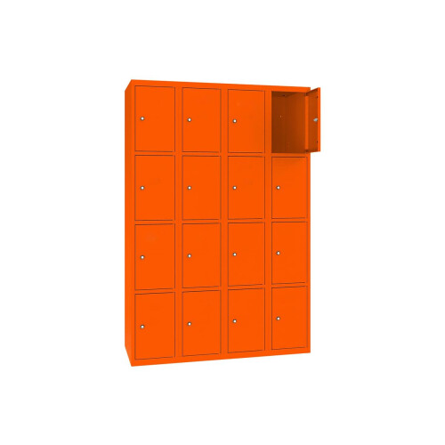Stahl Schliessfachschrank Select 16 Fächer 300mm Abteilbreite Korpus Reinorange RAL 2004 Türen Reinorange RAL 2004