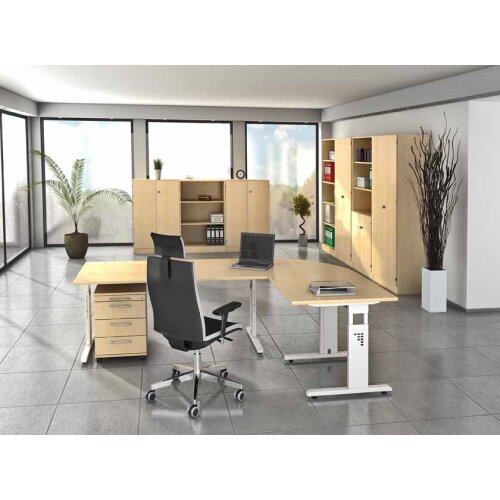 Schreibtisch höhenverstellbar 80x80 cm Ahorn/Weiss