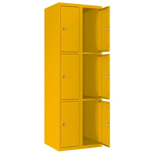 Stahl Schliessfachschrank Select 6 Fächer 300mm Abteilbreite Korpus Verkehrsgelb RAL 1023 Türen Verkehrsgelb RAL 1023