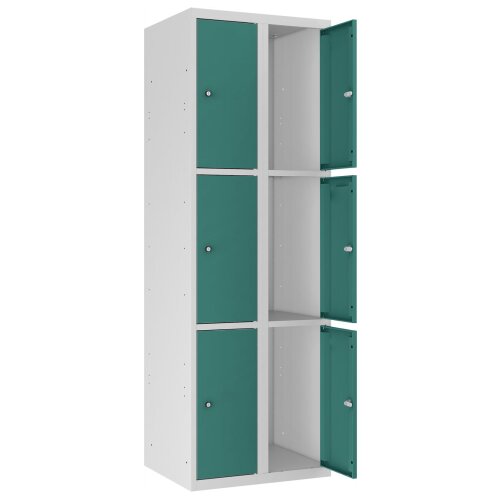 Stahl Schliessfachschrank Select 6 Fächer 300mm Abteilbreite Korpus Lichtgrau RAL 7035 Türen Mint RAL6033