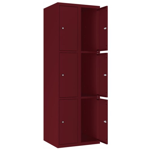 Stahl Schliessfachschrank Select 6 Fächer 300mm Abteilbreite Korpus Weinrot RAL 3005 Türen Weinrot RAL 3005