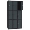 Stahl Schliessfachschrank Select 9 Fächer 300mm Abteilbreite Korpus Tiefschwarz RAL 9005 Türen Anthrazitgrau RAL 7016