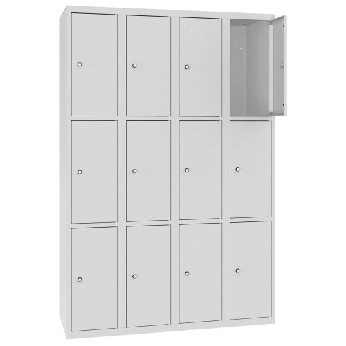 Stahl Schliessfachschrank Select 12 Fächer 300mm Abteilbreite Korpus Lichtgrau RAL 7035 Türen Lichtgrau RAL 7035