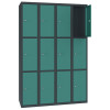 Stahl Schliessfachschrank Select 12 Fächer 300mm Abteilbreite Korpus Anthrazitgrau RAL 7016 Türen Mint RAL6033
