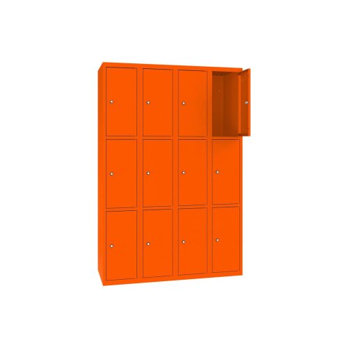 Stahl Schliessfachschrank Select 12 Fächer 300mm Abteilbreite Korpus Reinorange RAL 2004 Türen Reinorange RAL 2004