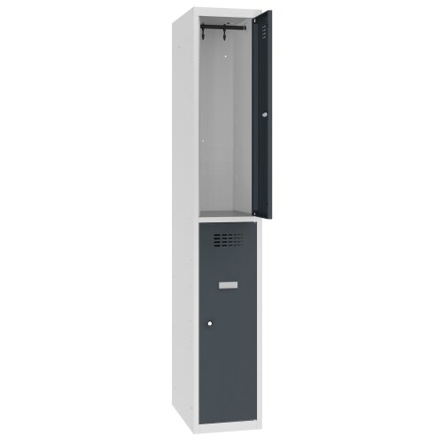 Schliessfachschrank Select 2 Fächer Abteilbreite 300mm Korpus Lichtgrau RAL 7035 Türen Anthrazitgrau RAL 7016 Zylinderschloss