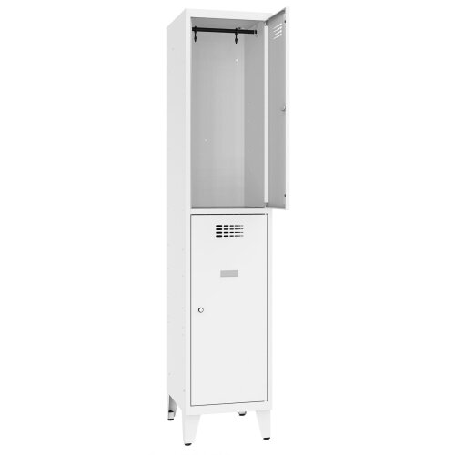 Schliessfachschrank Select 2 Fächer auf Füssen Abteilbreite 300mm Korpus Weiss RAL 9010 Türen Weiss RAL 9010 Zylinderschloss