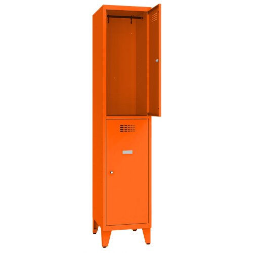 Schliessfachschrank Select 2 Fächer auf Füssen Abteilbreite 400mm Korpus Reinorange RAL 2004 Türen Reinorange RAL 2004 Zylinderschloss