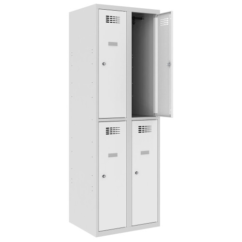 Schliessfachschrank Select 4 Fächer Abteilbreite 300mm Korpus Lichtgrau RAL 7035 Türen Weiss RAL 9010 Zylinderschloss