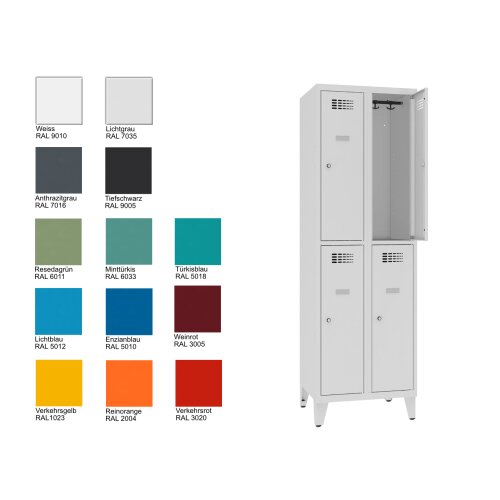 Schliessfachschrank Select 4 Fächer auf Füssen Abteilbreite 400mm