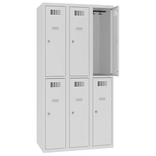 Schliessfachschrank Select 6 Fächer Abteilbreite 400mm Korpus Lichtgrau RAL 7035 Türen Lichtgrau RAL 7035 Zylinderschloss