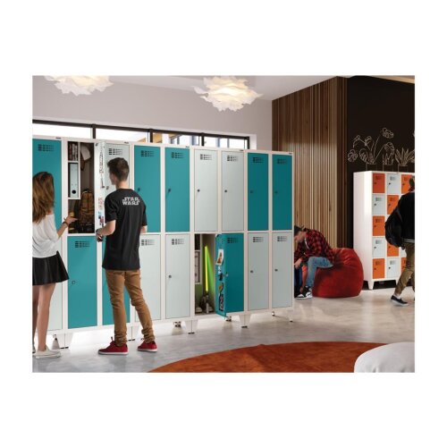 Schliessfachschrank Select 6 Fächer auf Füssen Abteilbreite 400mm Korpus Reinorange RAL 2004 Türen Reinorange RAL 2004 Zylinderschloss