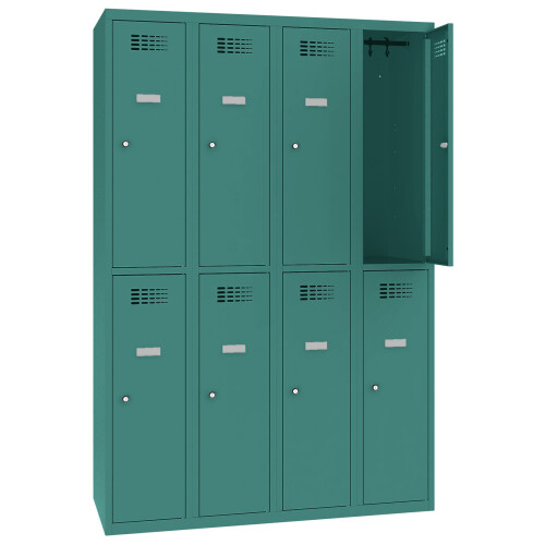 Schliessfachschrank Select 8 Fächer Abteilbreite 300mm Korpus Mint RAL6033 Türen Mint RAL6033 Drehriegel