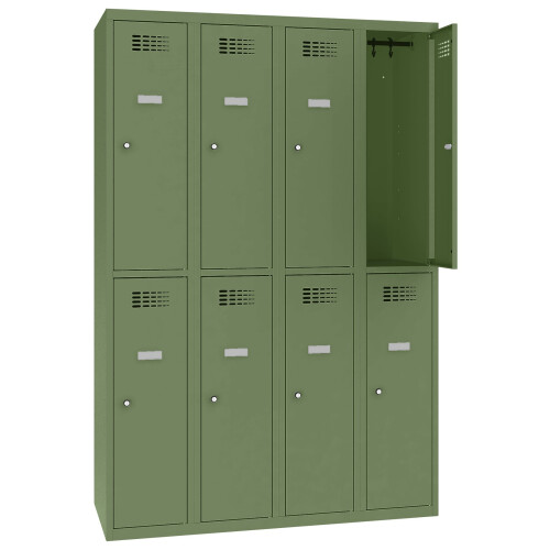 Schliessfachschrank Select 8 Fächer Abteilbreite 300mm Korpus Resedagrün RAL 6011 Türen Resedagrün RAL 6011 Drehriegel