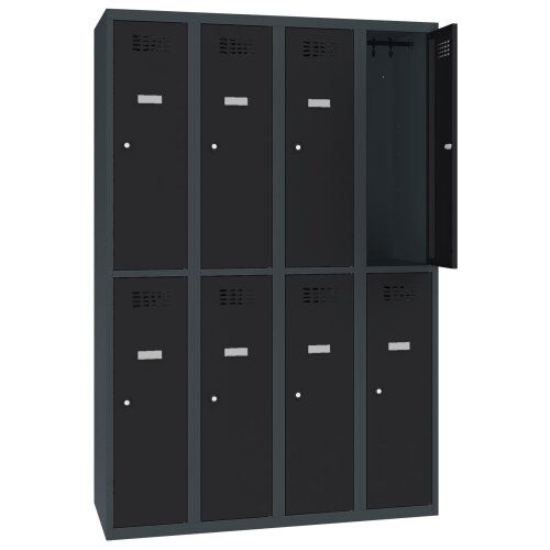 Schliessfachschrank Select 8 Fächer Abteilbreite 300mm Korpus Anthrazitgrau RAL 7016 Türen Tiefschwarz RAL 9005 Zylinderschloss