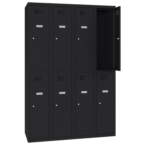 Schliessfachschrank Select 8 Fächer Abteilbreite 300mm Korpus Tiefschwarz RAL 9005 Türen Tiefschwarz RAL 9005 Zylinderschloss