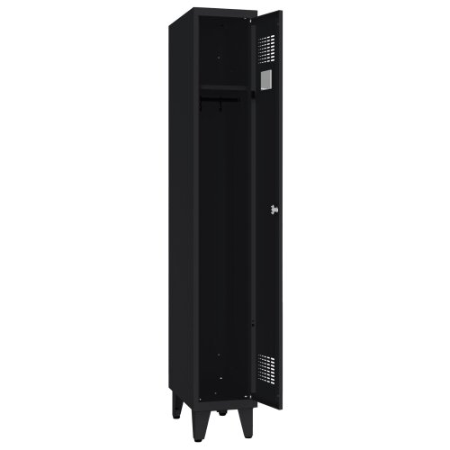 Spind Select auf Füssen 1 Abteil Abteilbreite 300mm Korpus Tiefschwarz RAL 9005 Türen Tiefschwarz RAL 9005 Drehriegel