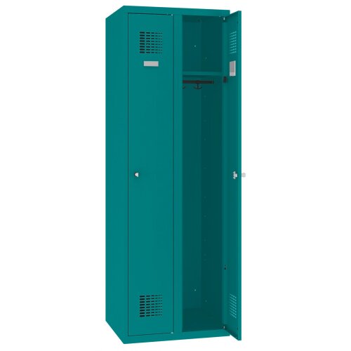 Spind Select 2 Abteile Abteilbreite 300mm Korpus Türkisblau RAL 5018 Türen Türkisblau RAL 5018 Drehriegel