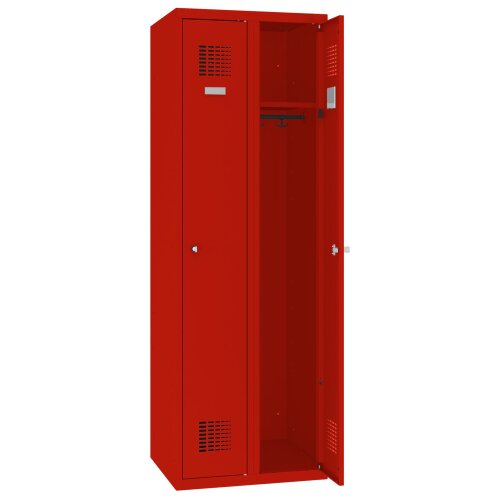 Spind Select 2 Abteile Abteilbreite 300mm Korpus Verkehrsrot RAL 3020 Türen Verkehrsrot RAL 3020 Zylinderschloss