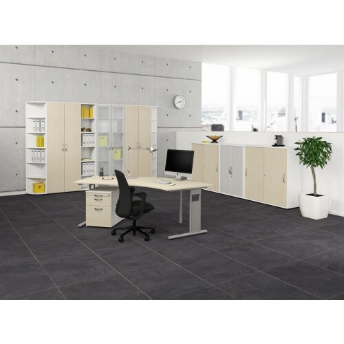 Schreibtisch  PC-Form rechts höhenverstellbar 180x 100 cm, Dekor: Weiss