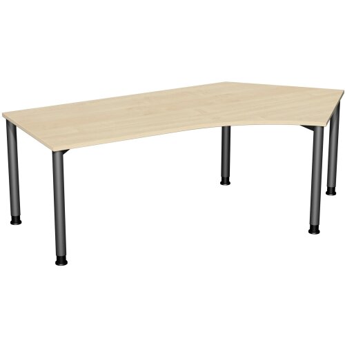 Schreibtisch Freiform 135° rechts Rundfuss, höhenverstellbar,  Ahorn/Anthrazit