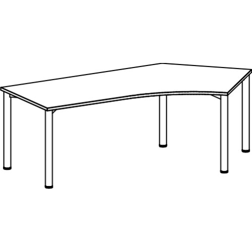 Schreibtisch Freiform 135° rechts Rundfuss, höhenverstellbar,  Buche Dunkel/Silber