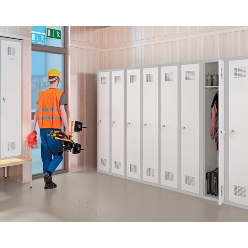 Spind Select 3 Abteile Abteilbreite 300mm Korpus Lichtgrau RAL 7035 Türen Lichtgrau RAL 7035 Drehriegel