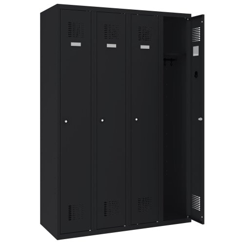 Spind Select 4 Abteile Abteilbreite 300mm Korpus Tiefschwarz RAL 9005 Türen Tiefschwarz RAL 9005 Drehriegel