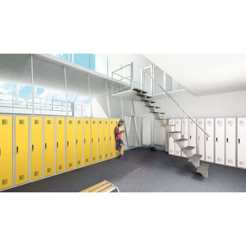 Spind Select 4 Abteile Abteilbreite 300mm Korpus Lichtgrau RAL 7035 Türen Enzianblau RAL 5010 Zylinderschloss