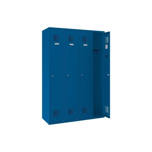 Spind Select 4 Abteile Abteilbreite 300mm Korpus Enzianblau RAL 5010 Türen Enzianblau RAL 5010 Zylinderschloss