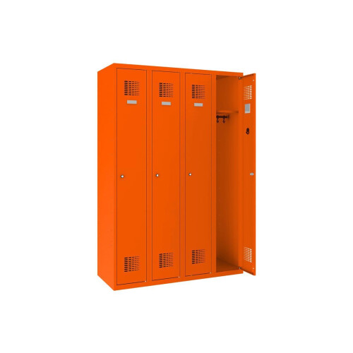 Spind Select 4 Abteile Abteilbreite 300mm Korpus Reinorange RAL 2004 Türen Reinorange RAL 2004 Zylinderschloss