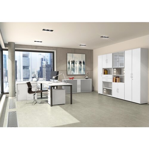 Aktenschrank 2 Ordnerhöhen 75 cm hoch 80 cm breit, Dekor Front: Weiss, Dekor Korpus: Weiss