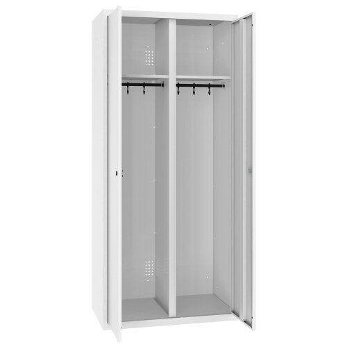 Spind Select 2 Abteile mittig schliessend Abteilbreite 300mm Korpus Weiss RAL 9010 Türen Weiss RAL 9010 Zylinderschloss