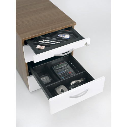 Rollcontainer 80 cm tief, mit 3 Schubladen, Dekor Front: Buche Dunkel, Dekor Korpus: Buche Dunkel