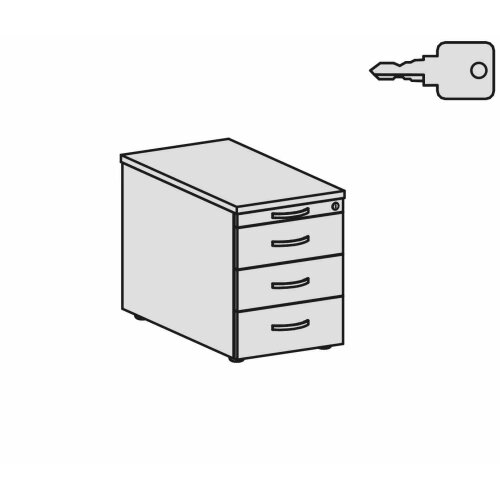 Rollcontainer 80 cm tief, mit 3 Schubladen, Dekor Front: Lichtgrau, Dekor Korpus: Buche Dunkel