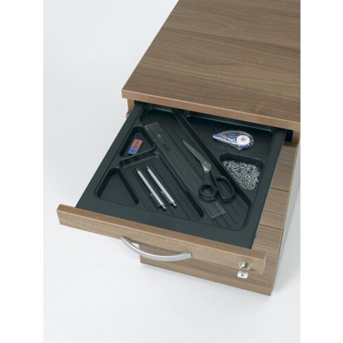 Rollcontainer 80 cm tief, mit 3 Schubladen, Dekor Front: Nussbaum Dunkel, Dekor Korpus: Nussbaum Dunkel