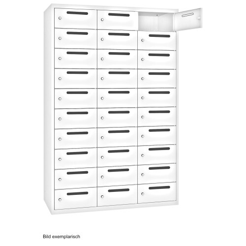 Postverteilerschrank 30 Fächer Abteilbreite 400mm Korpus Lichtblau RAL 5012 Türen Lichtgrau RAL 7035