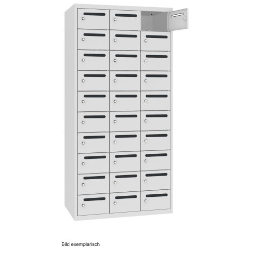 Postverteilerschrank 30 Fächer Abteilbreite 300mm Korpus Lichtgrau RAL 7035 Türen Lichtgrau RAL 7035