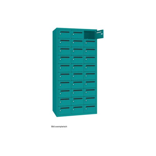 Postverteilerschrank 30 Fächer Abteilbreite 300mm Korpus Türkisblau RAL 5018 Türen Türkisblau RAL 5018