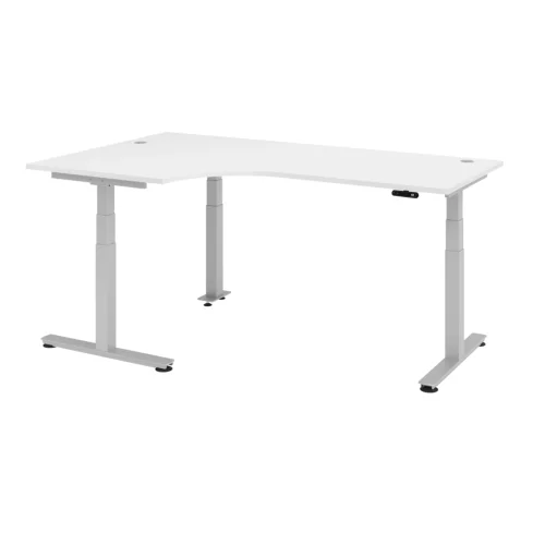 Elektrisch höhenverstellbarer Winkelschreibtisch 90°, mit Memoryschalter 200x120 cm Weiss/Silber