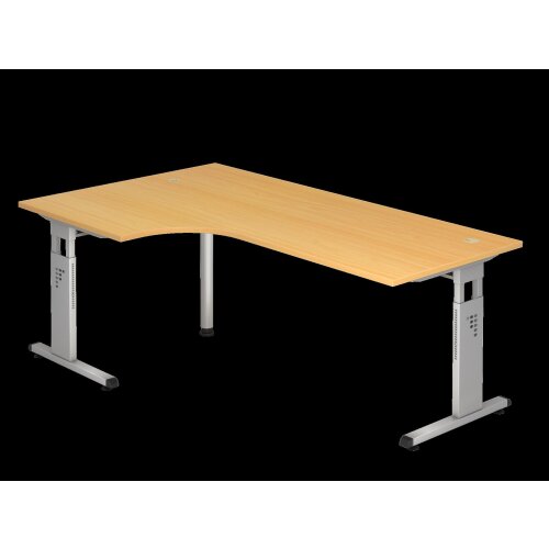 Winkelschreibtisch 90° höhenverstellbar 200x120 cm Buche/Silber