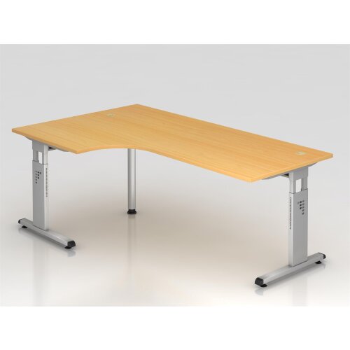Winkelschreibtisch 90° höhenverstellbar 200x120 cm Buche/Silber