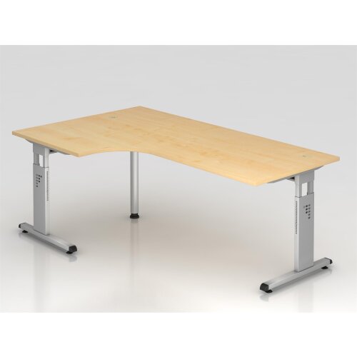 Winkelschreibtisch 90° höhenverstellbar 200x120 cm Eiche/Silber